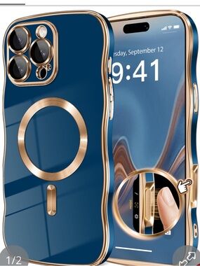 iPhone 16 Pro Max Protective Case with MagSafe for Women - BLUE Wavy Frame